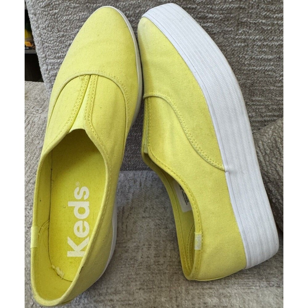 EUC KEDS Women 8.5 Neon Yellow Point Platform Slip-On Canvas Sneakers